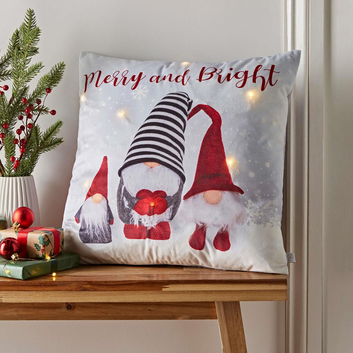 Catherine Lansfield Merry & Bright Gonks Light Up Christmas Filled Cushion