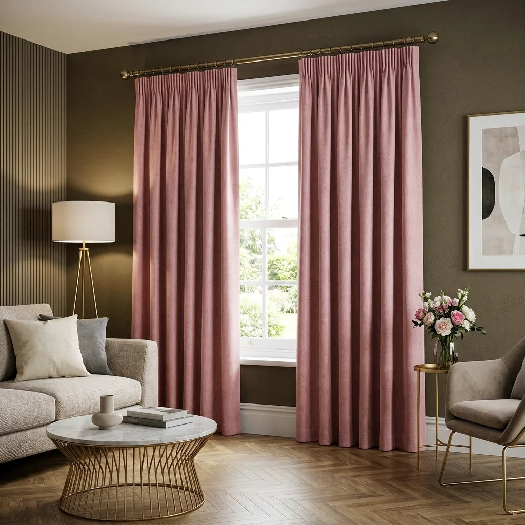 Dijon Blush Pink Thermal Blackout Pencil Pleat Curtains