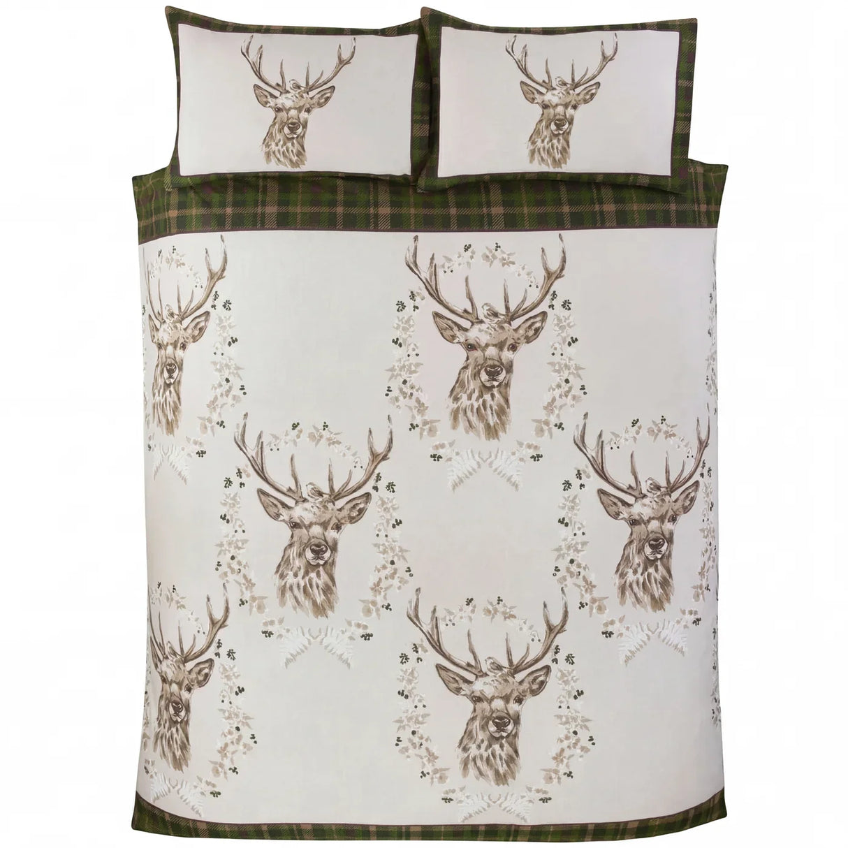 Angus Stag Flannelette Duvet Cover Set - Green
