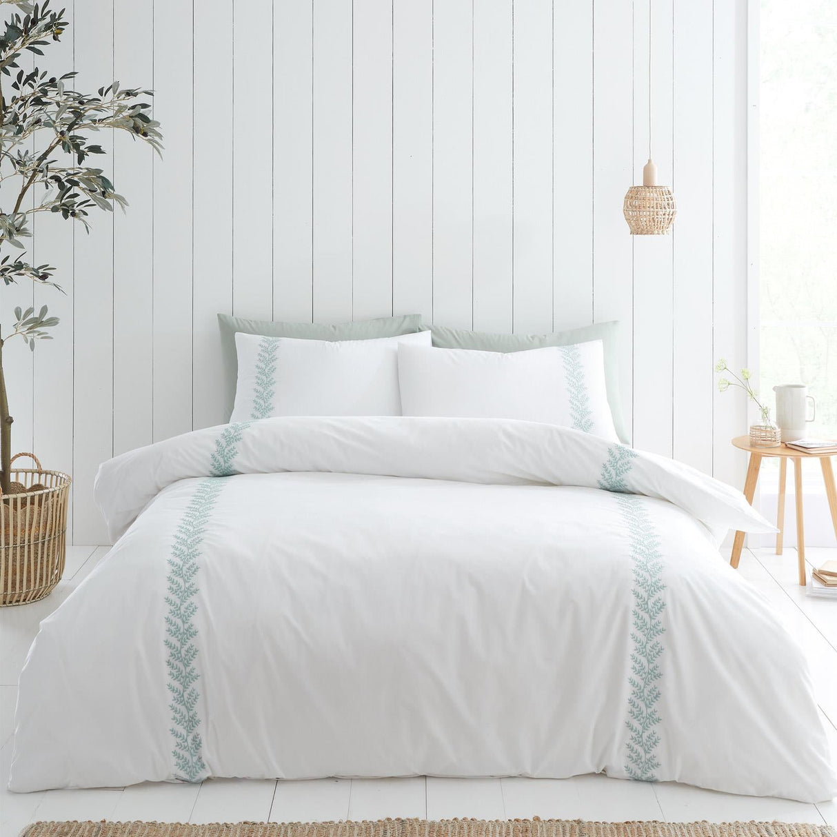 Bianca Embroidery Leaf Cotton Duvet Cover Set - Green