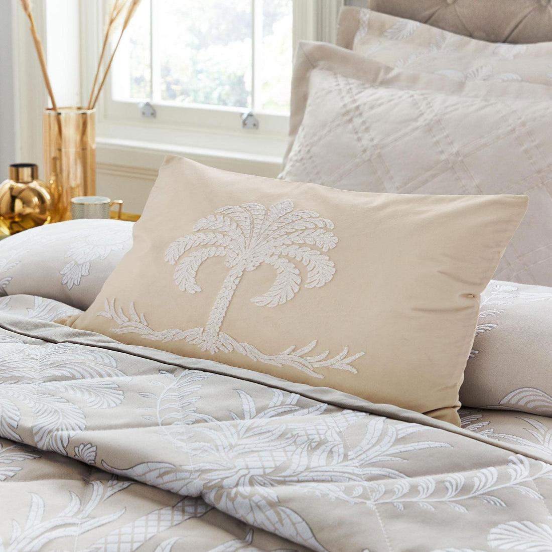 Avalon Embroidered Beige Boudoir Filled Cushion