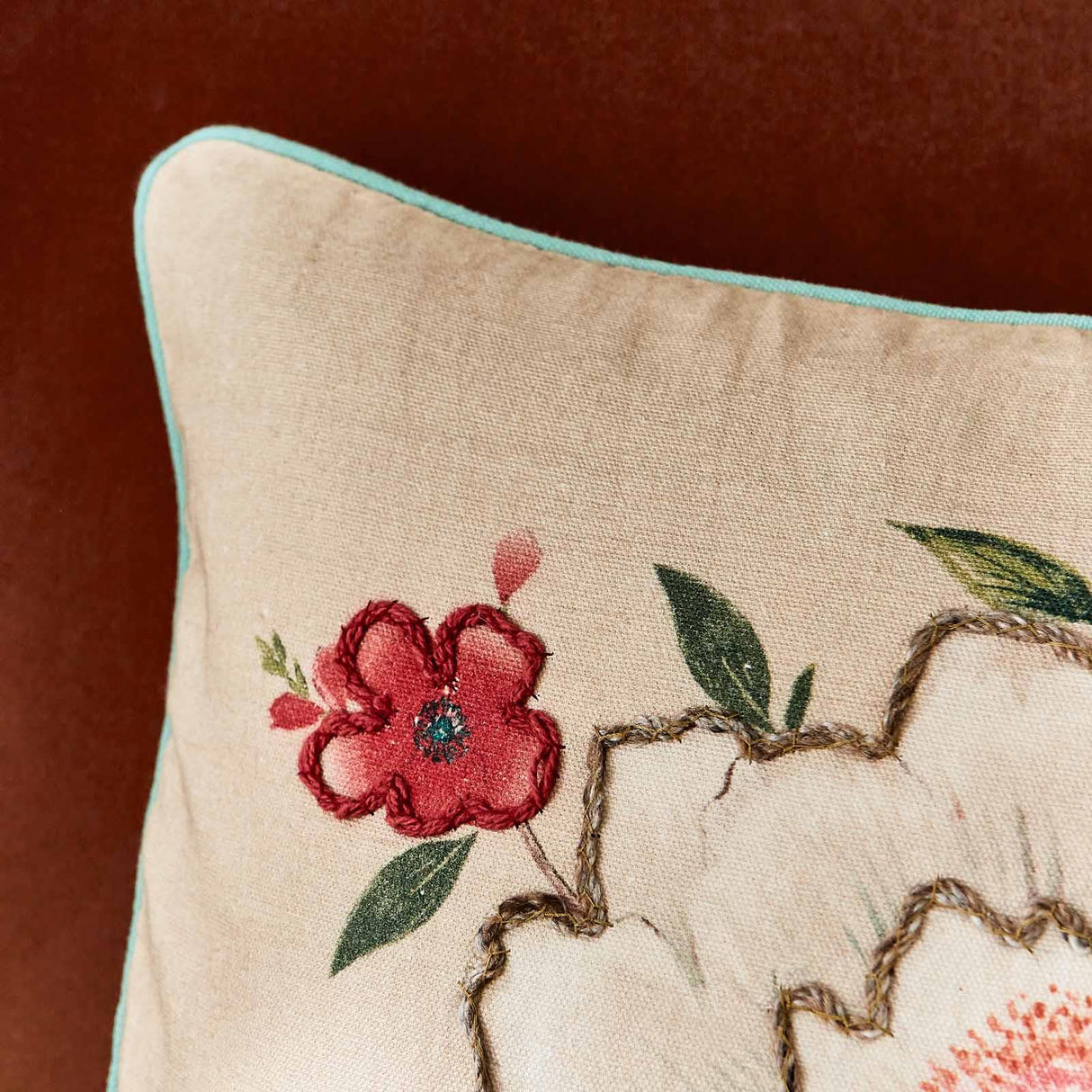 Catherine Lansfield Pippa Floral Birds Beige Cushion Cover 2