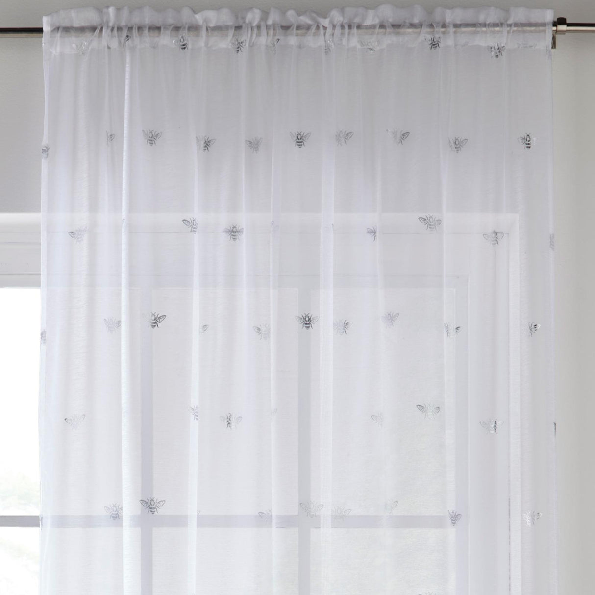 Bee Metallic Voile Panel White 55" x 48" by Enhanced Living