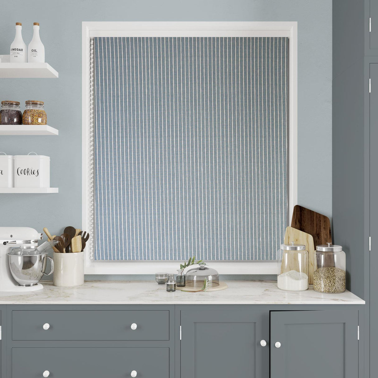 Pencil Stripe Ocean Made To Measure Roman Blind by Style Furnishings