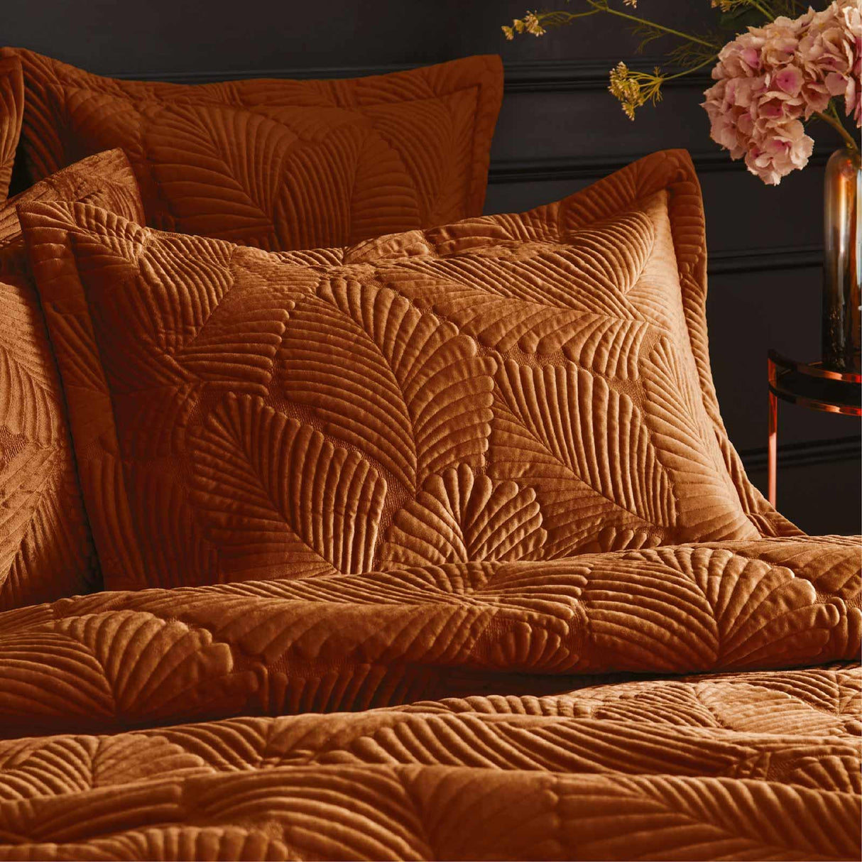 Palmeria Quilted Velvet Pillowcase by Paoletti