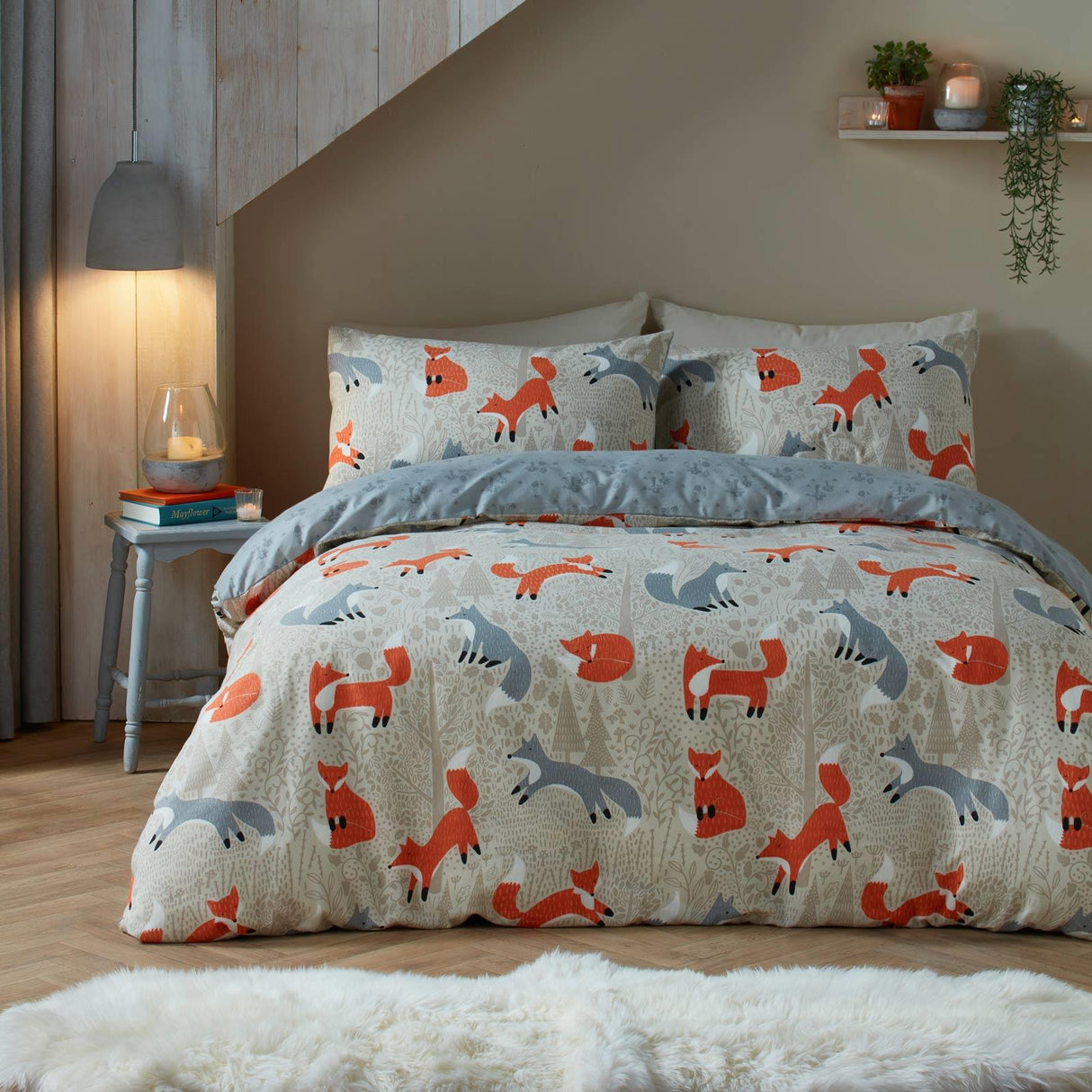 Fusion Snug Foraging Fox Cosy Brushed Cotton Duvet Cover Set 4