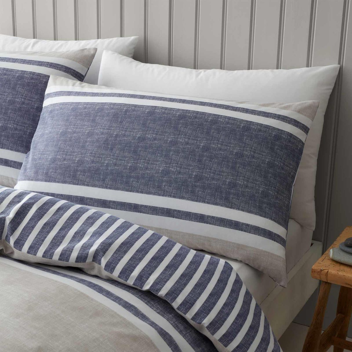 Textured Banded Stripe Blue Duvet Cover Set