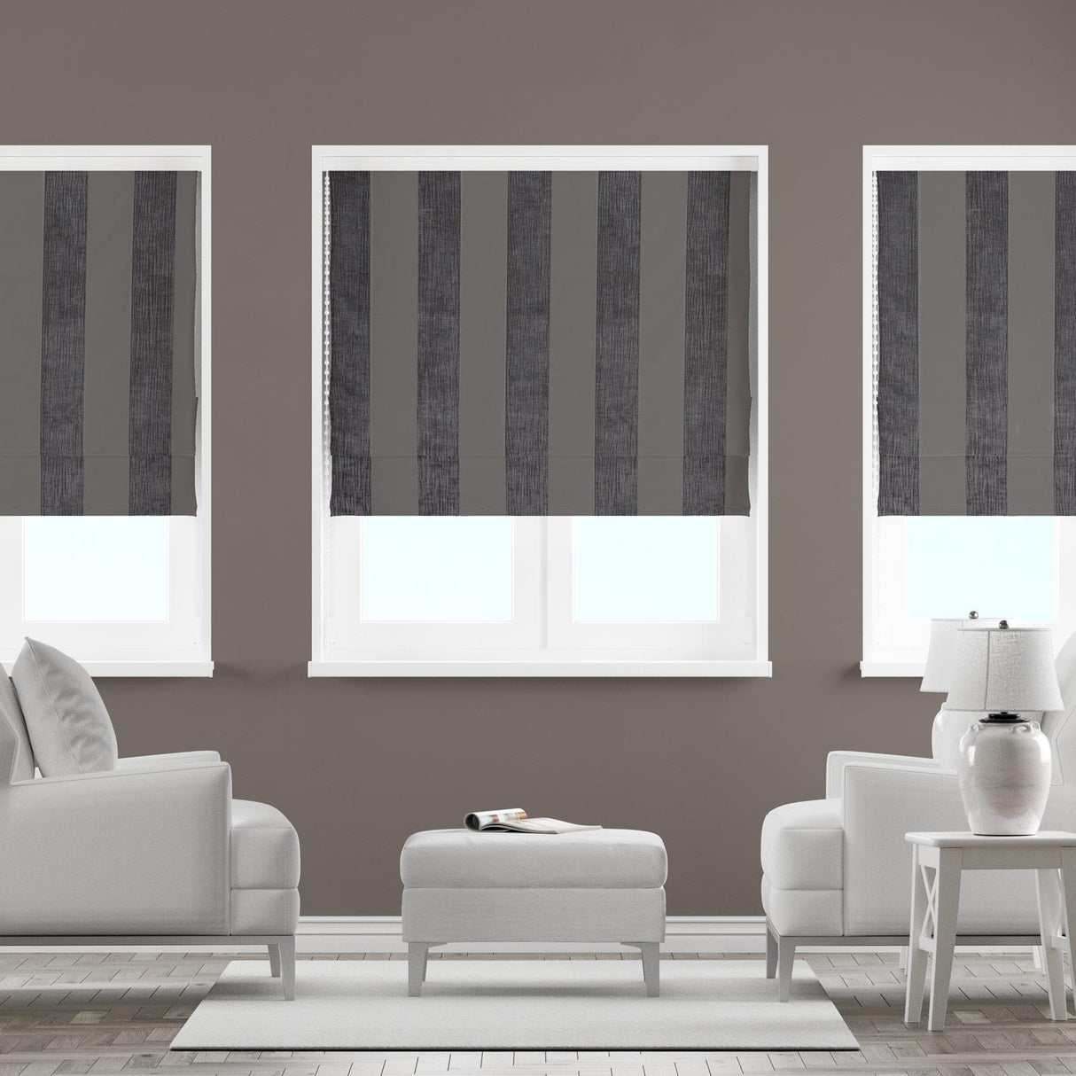 Boheme Stripe Mocha Made To Measure Roman Blind by Style Furnishings