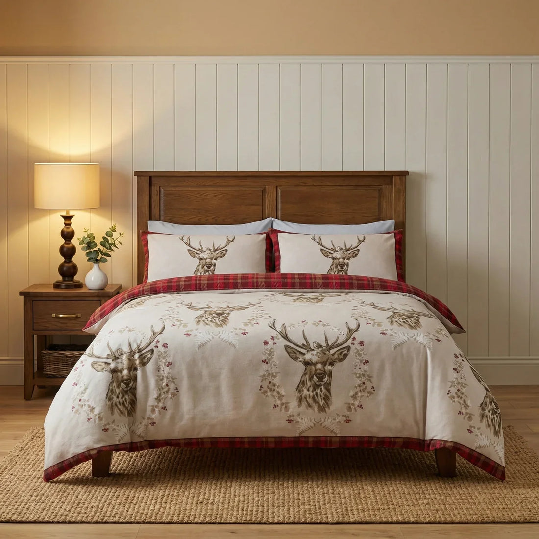 Angus Stag Red 100% Cotton Flannelette Duvet Cover Bedding Set