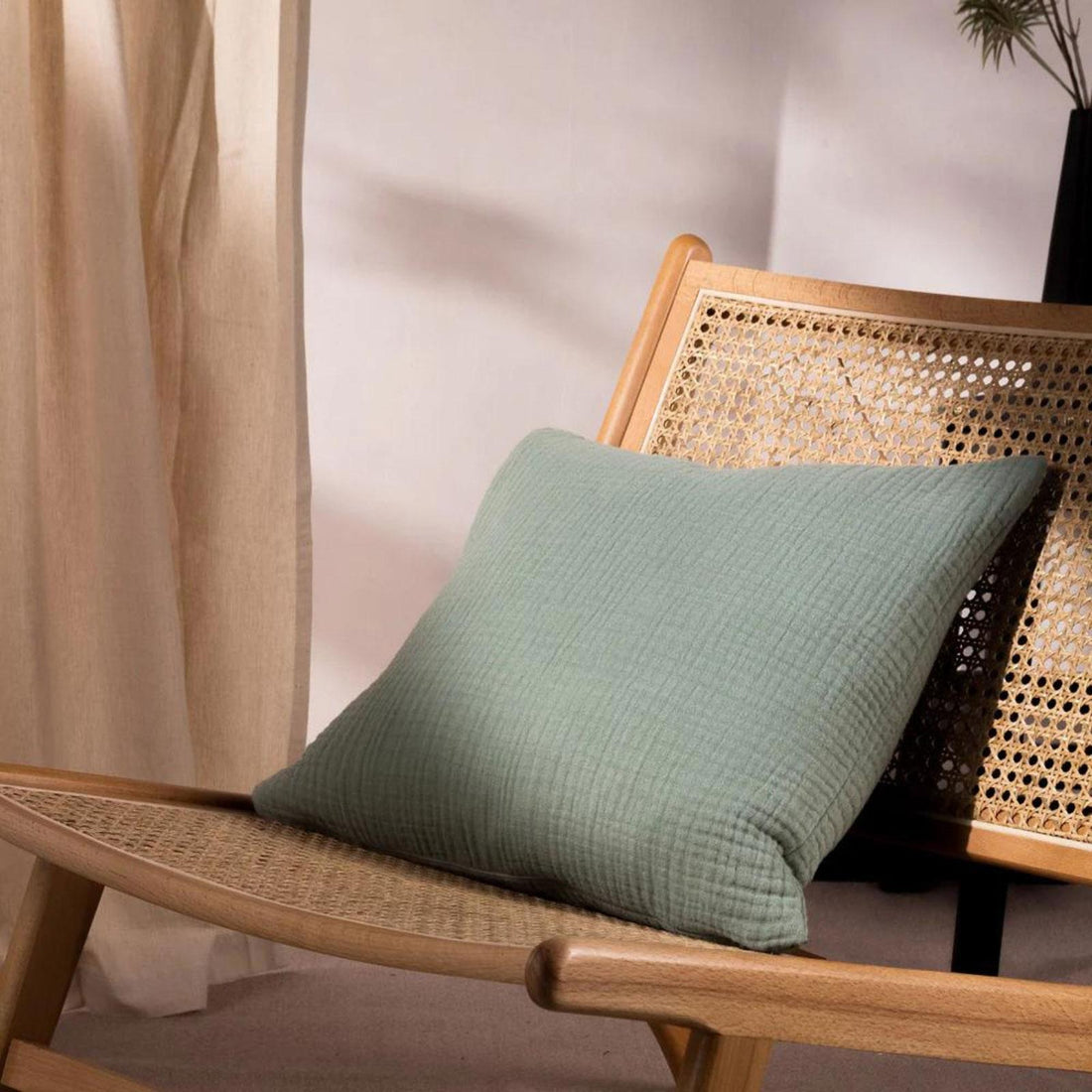 Lark Muslin Crinkle 100% Cotton Eucalyptus Cushion Cover 45cm x 45cm