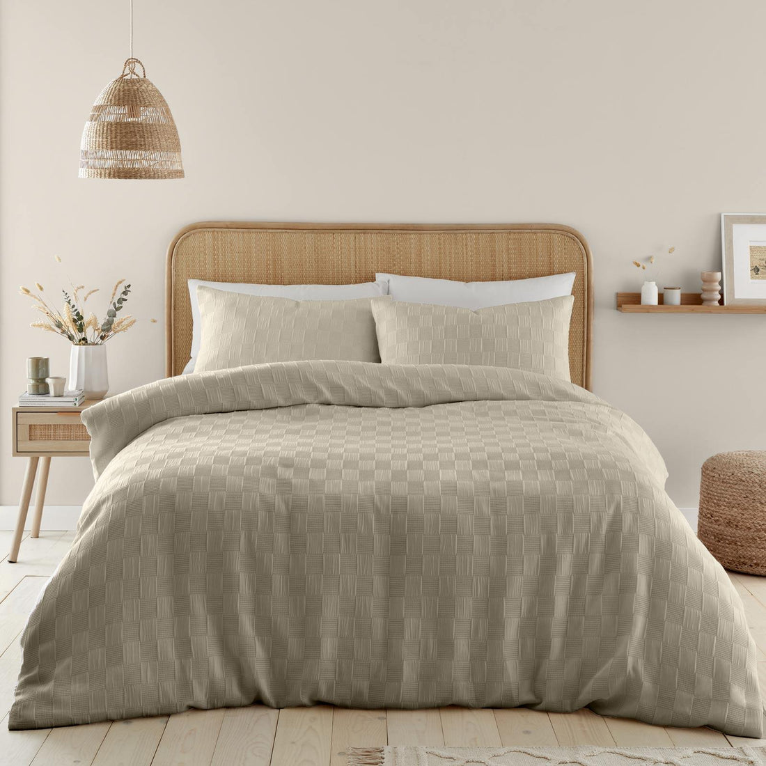 Catherine Lansfield Waffle Checkerboard Duvet Cover Set