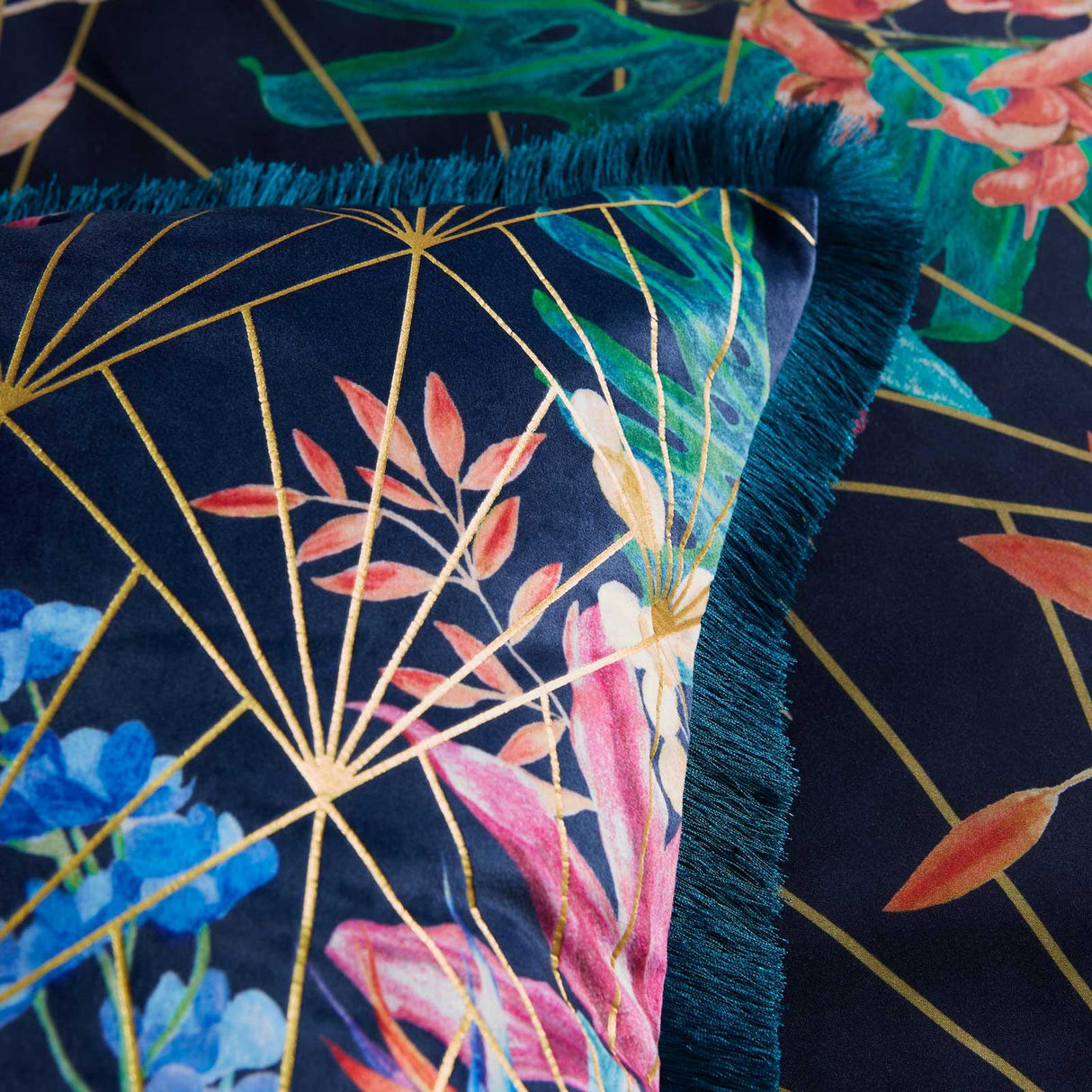 Hyperion Interiors Aloria Botanical Tassel Fringe Navy Filled Cushion 2