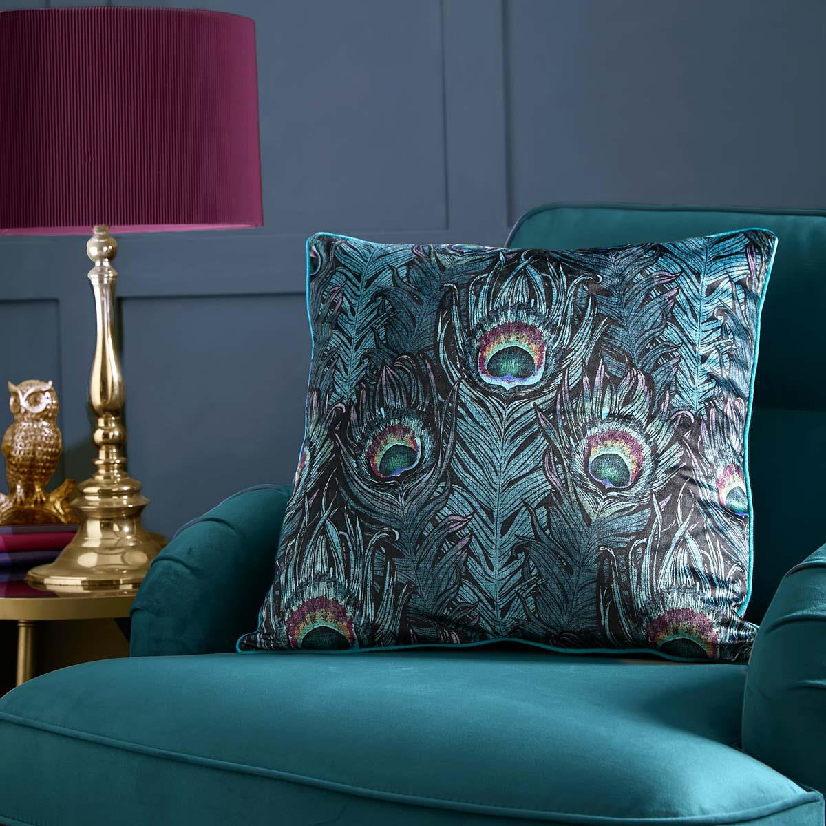Laurence Llewelyn-Bowen Dandy Peacock Teal 55cm x 55cm Cushion Cover 5