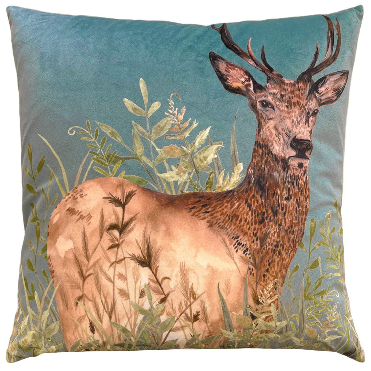Willow Stag Cyan Velvet Cushion Cover 17" x 17" by Wylder 2