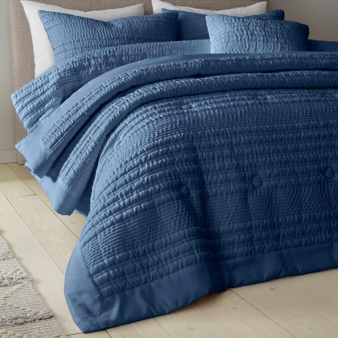 Catherine Lansfield Lennon Stripe Bedspread 220cm x 220cm - Blue