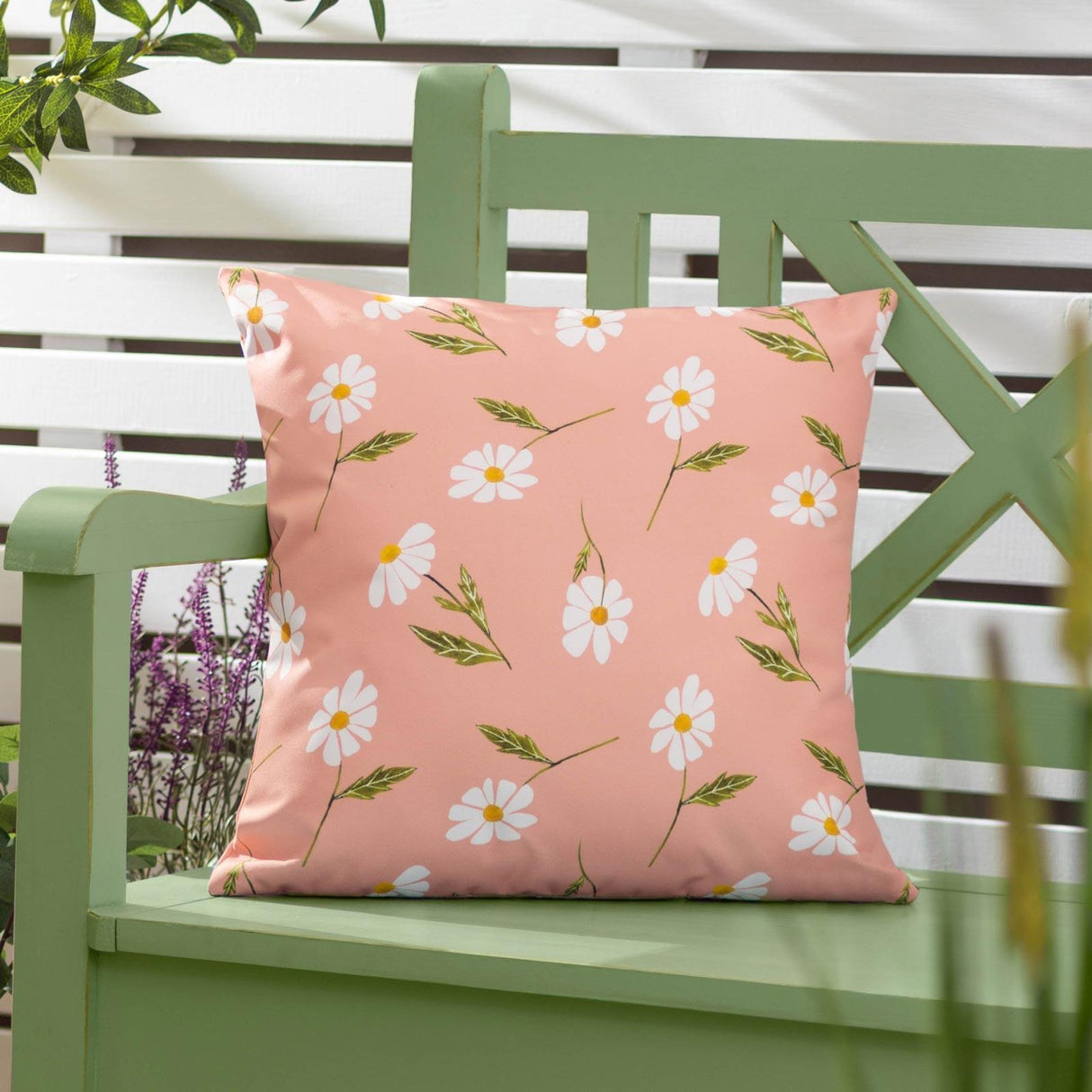 Daisies Floral Outdoor Cushion Cover Pink 17" x 17" (43cm x 43cm) by Wylder Nature