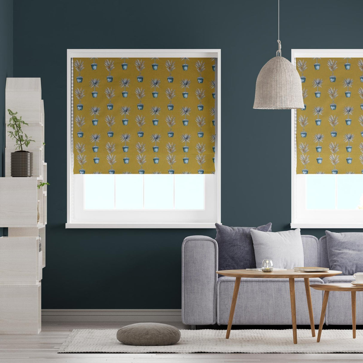 Greenhouse Pots Ochre Made To Measure Roman Blind by Style Furnishings