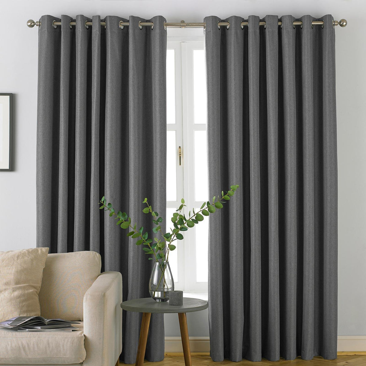 Moon Blackout Eyelet Curtains Grey 46" x 72" by furn.