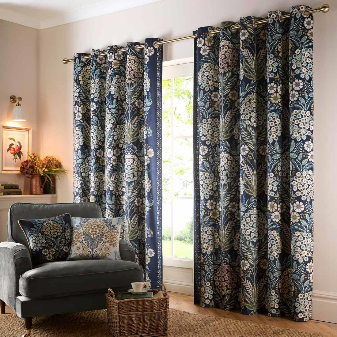 Evelina Floral Velvet Eyelet Curtains