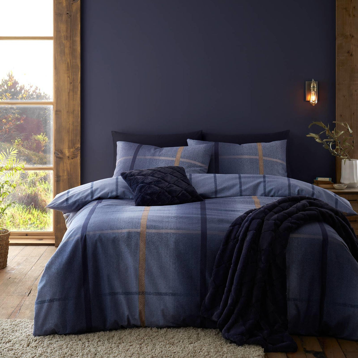 Brushed Melrose Tweed Check Blue Duvet Cover Set