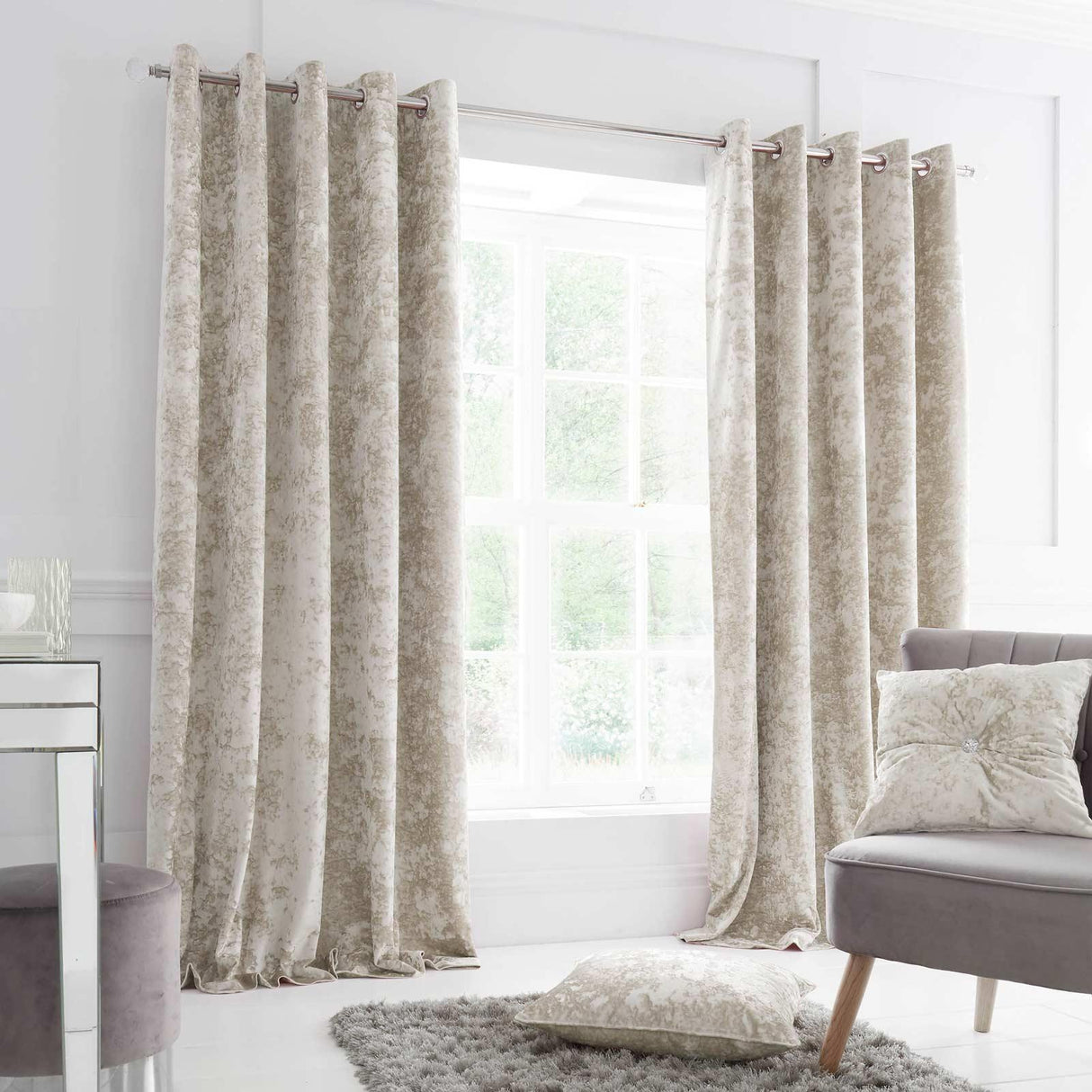 Crushed Velvet Lined Eyelet Curtains by Catherine Lansfield