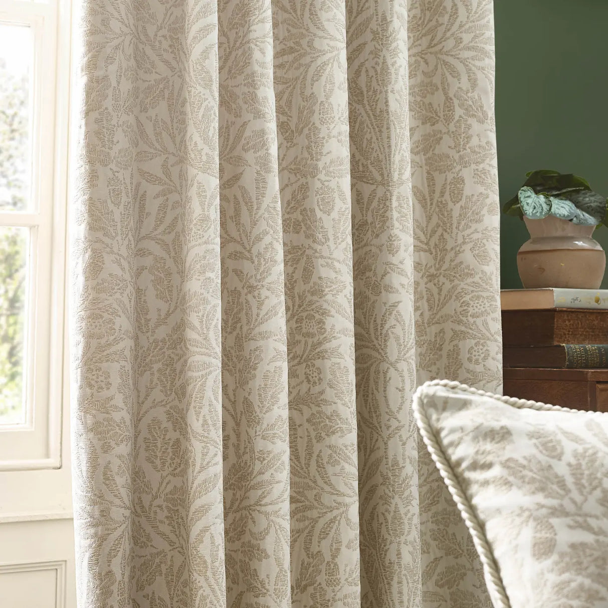 Acorn Tonal Tape Top Pencil Pleat Curtains by Morris & Co