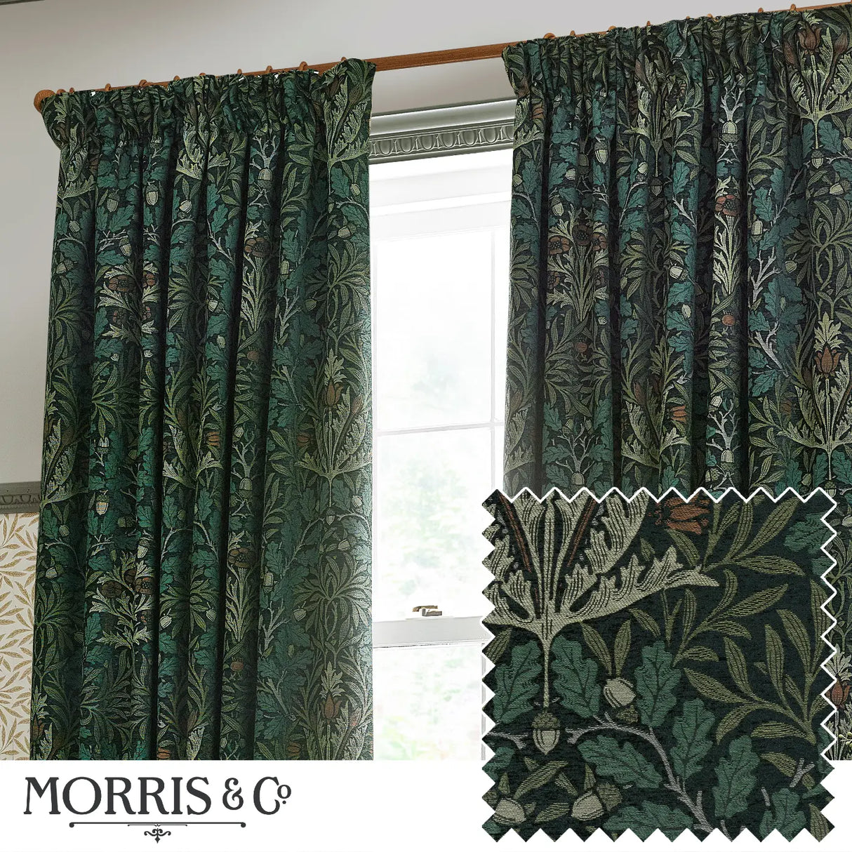 Acorn Tape Top Pencil Pleat Curtains by Morris & Co