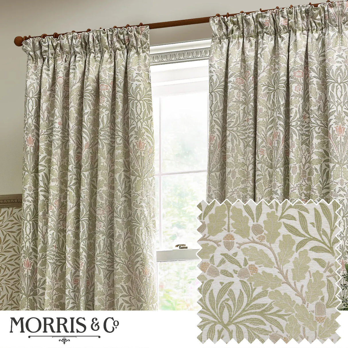 Acorn Tape Top Pencil Pleat Curtains by Morris & Co