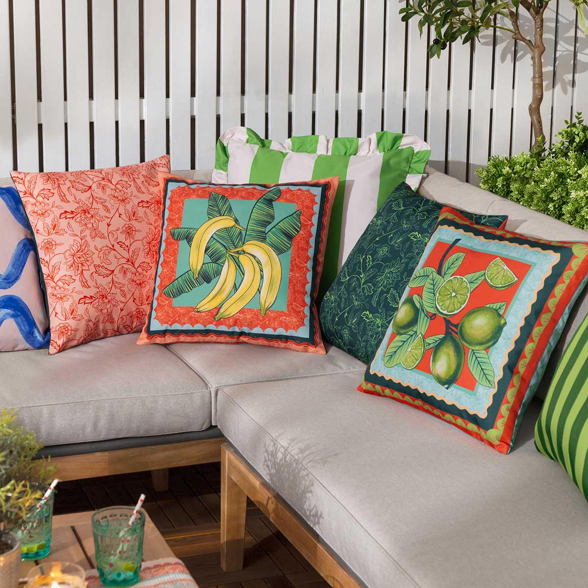 Anemone Limes Outdoor Cushion Cover / Filled Cushion 18" x 18" (45cm x 45cm) by furn. 2