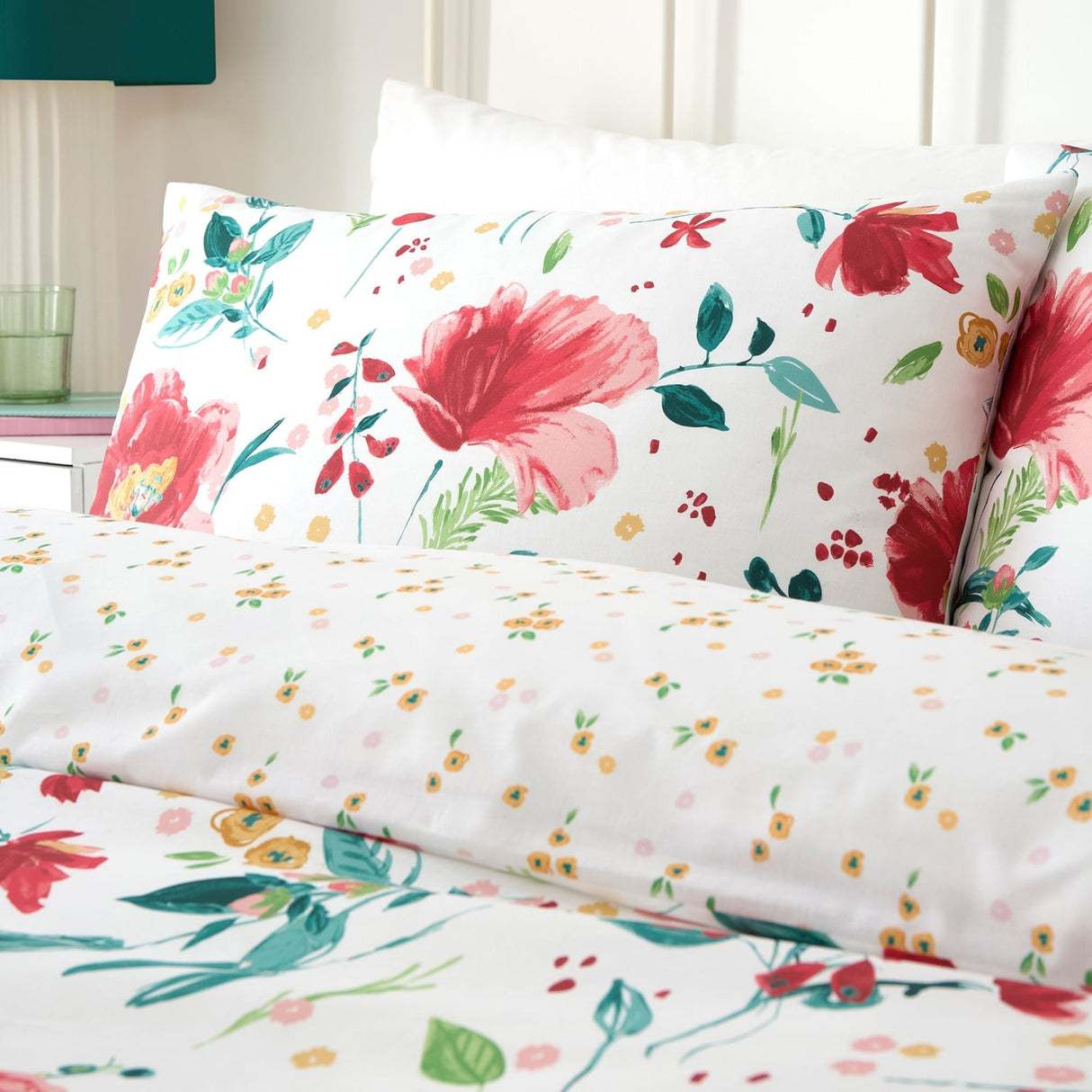 Design Abstract Poppy Floral Polycotton Duvet Cover Set - Abstract Poppy Duvet Cover Set In Red 2