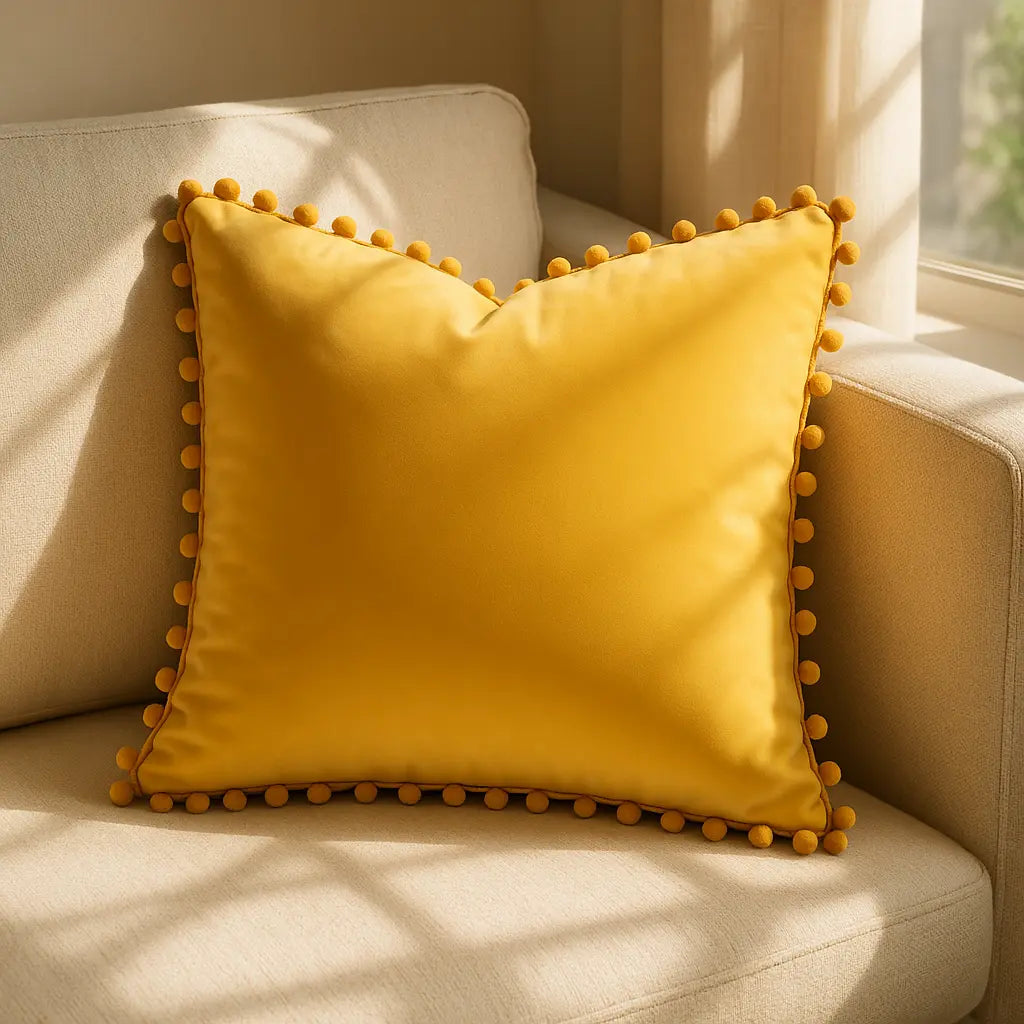 Poms Velvet Ochre Cushion Cover 43cm x 43cm ( 43cm x 43cm )