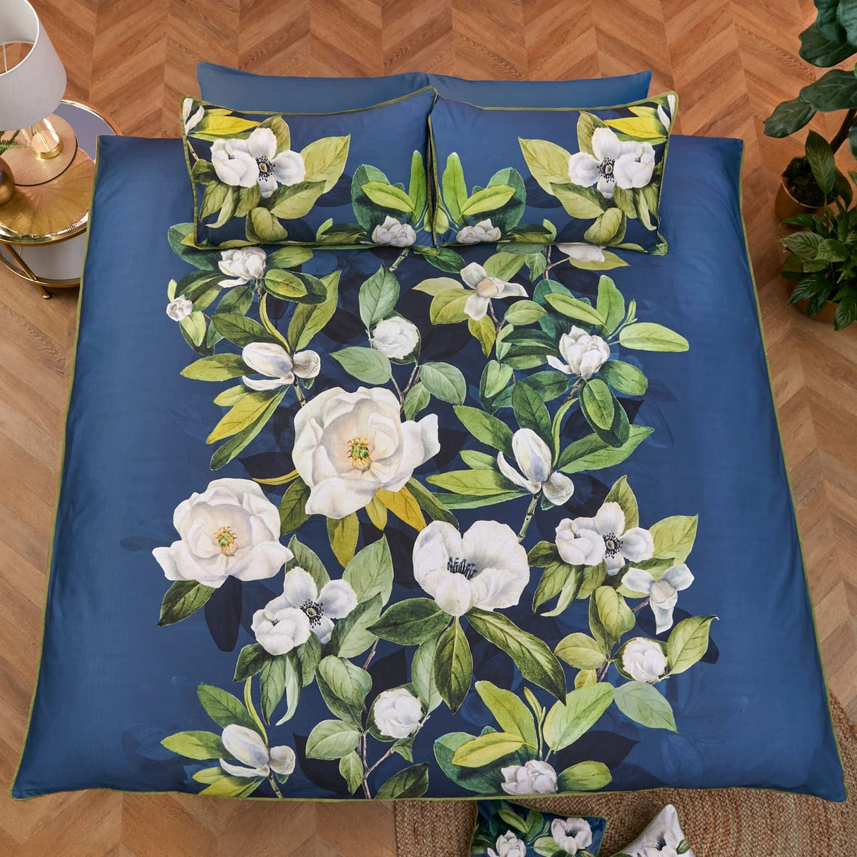Alaya 200 Thread Count Cotton Floral Navy Duvet Cover Set - Alaya Duvet Cover Set In Dark Teal 4