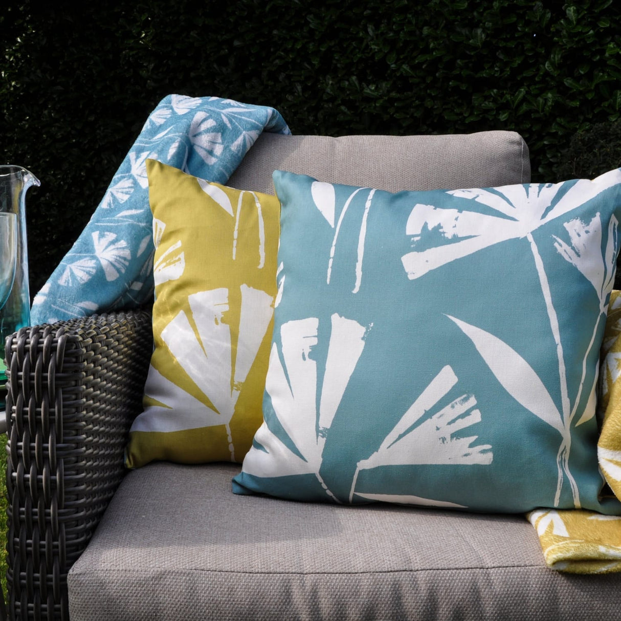 Alma Water Resistant Outdoor Cushion Cover 45 x 45cm - Alma Outdoor Cushion In Teal Ochre 43 X 43Cm 2