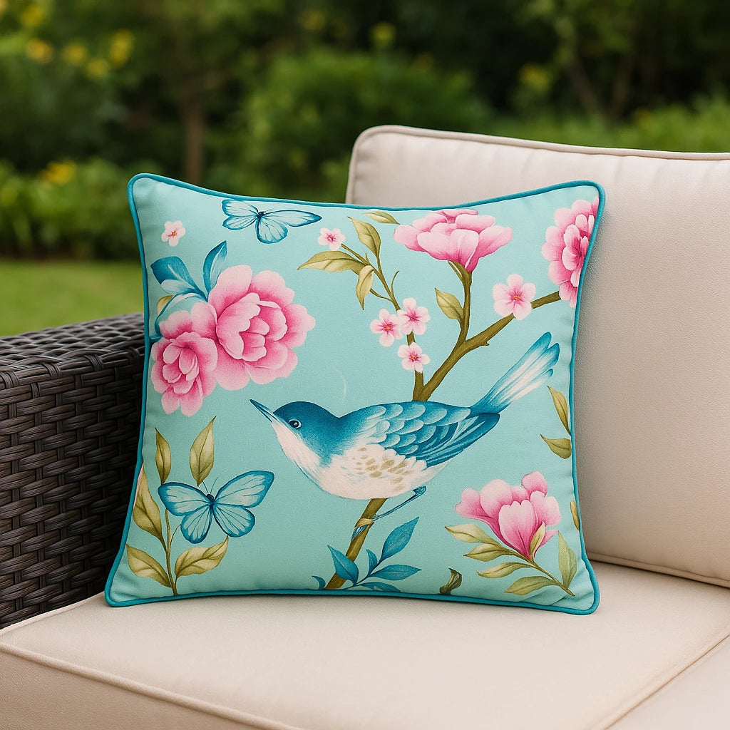 Dreams & Drapes Amelle Blue Floral Outdoor Cushion Cover 43cm x 43cm