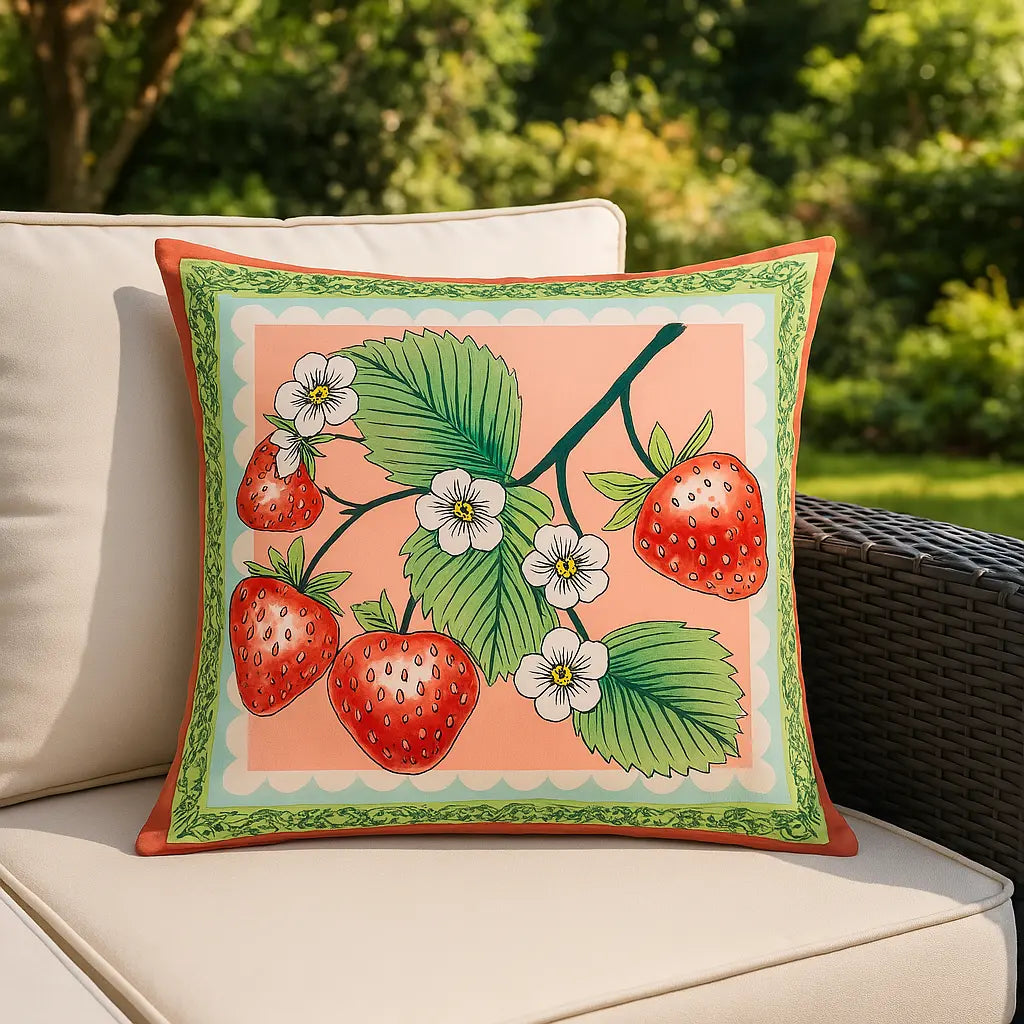 Anemone Strawberries Outdoor Cushion Cover / Filled Cushion 18" x 18" (45cm x 45cm) by furn.