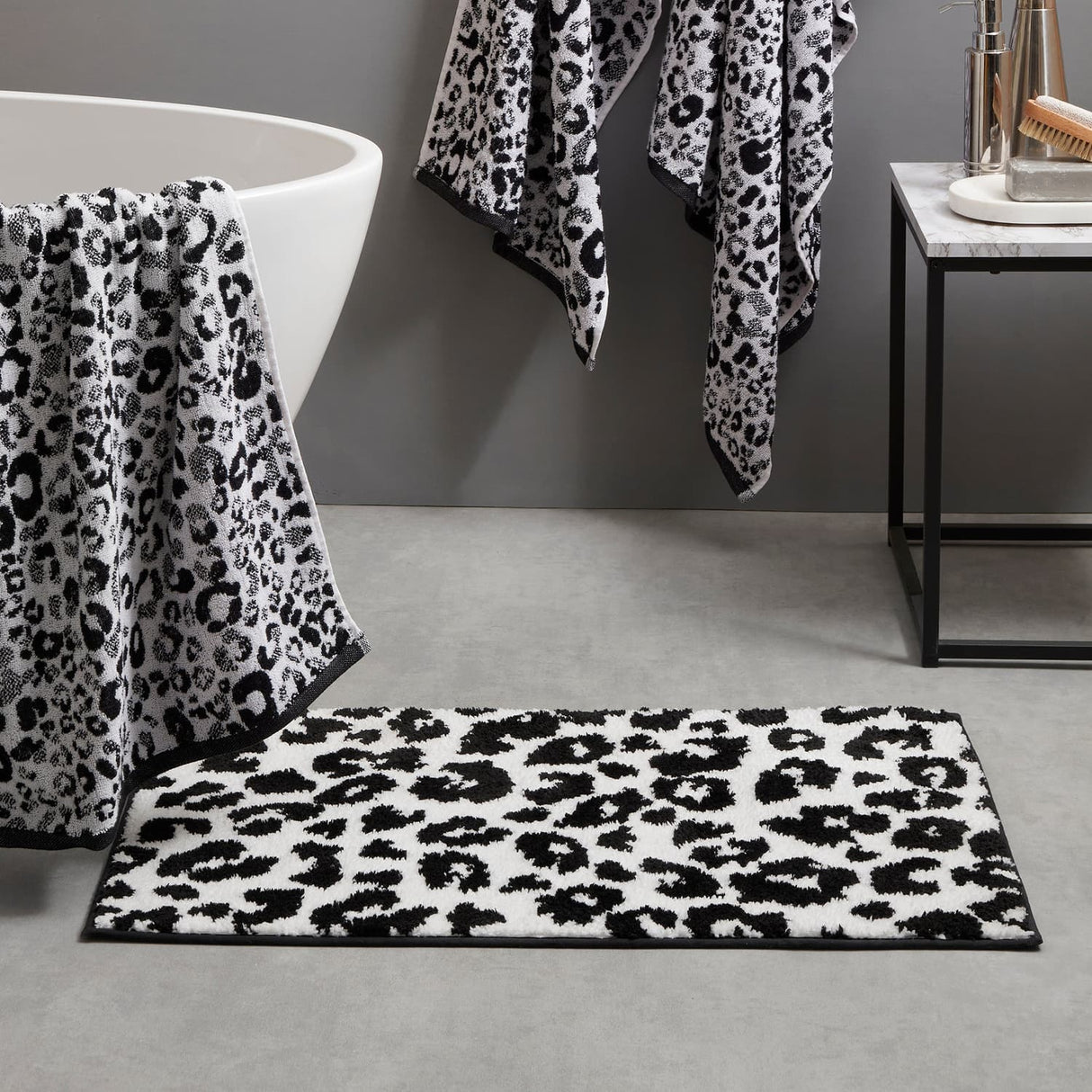 Grey Animal Print Bath Mat 50cm x 80cm