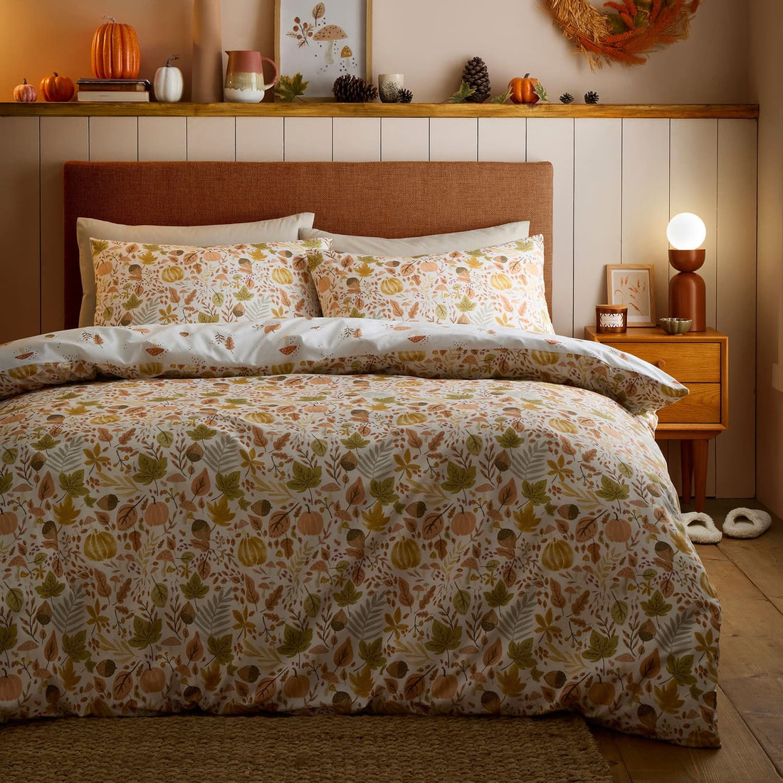Autumn Foliage Polycotton Duvet Cover Set - Natural