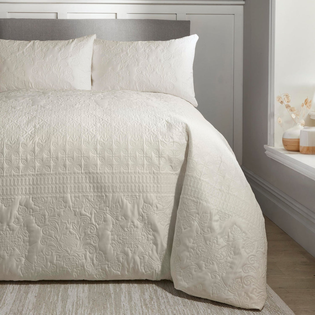 Avery Stripe Beige Microfibre Natural Duvet Cover Bedding Set