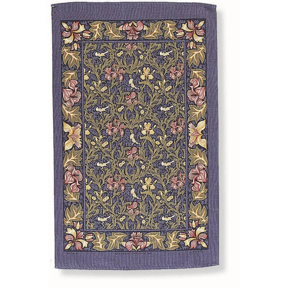 Birds & Iris Blue Cotton Tea Towel in Blue
