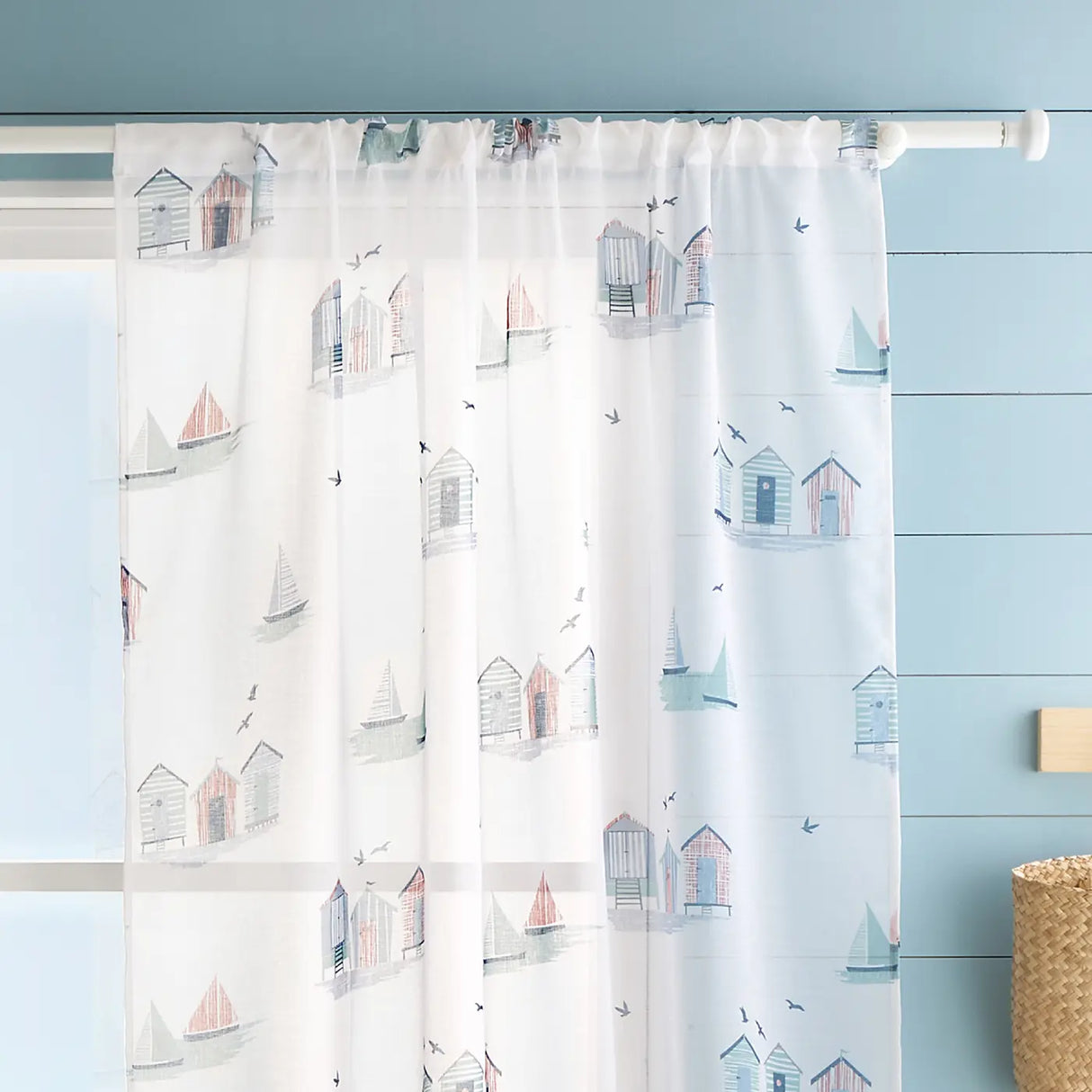 Beach Huts Voile Curtain Panel by Fusion