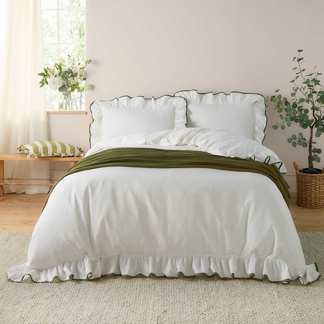 Blousey Olive 100% Cotton Duvet Cover Bedding Set
