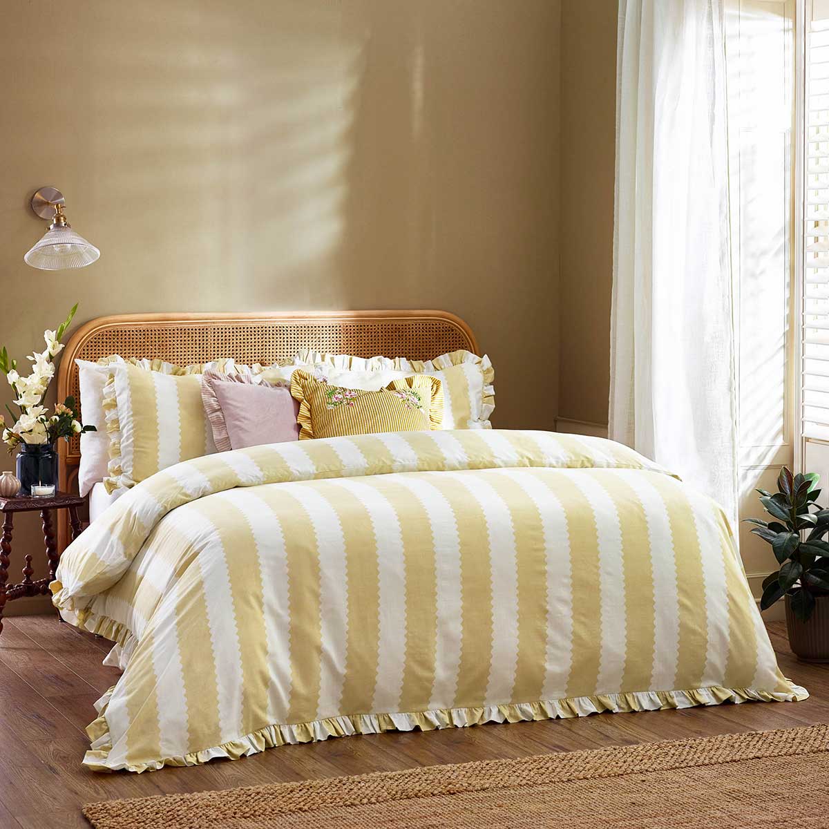 Birdie Stripe Duvet Cover Set - Butter Yellow