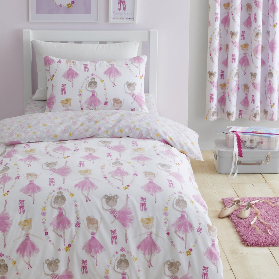 Ballet Dancer Kids Polycotton Duvet Cover Set Pink Single & Toddler Bedding