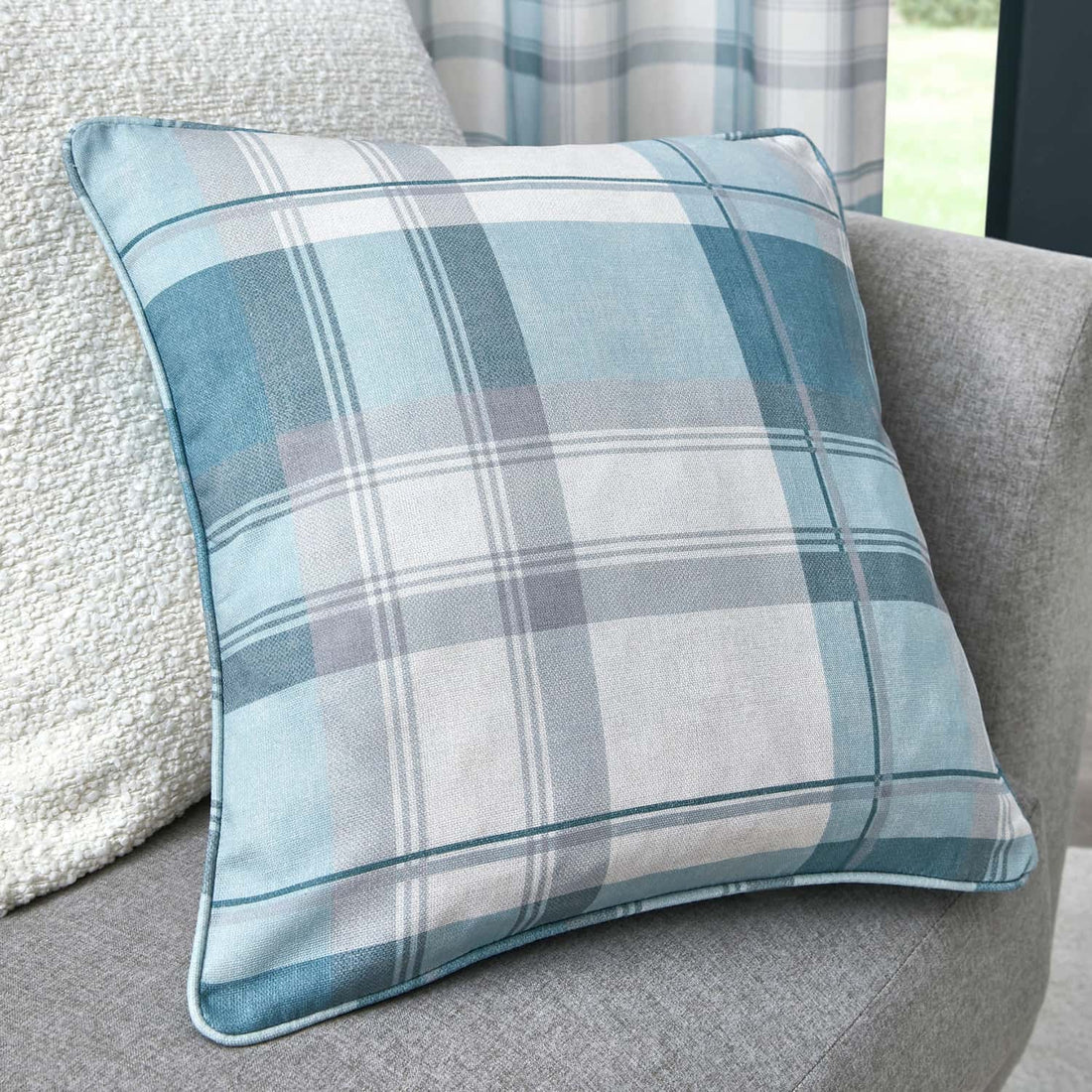 Balmoral Check 100% Cotton Duck Egg Cushion Cover Cosy Tartan Pattern 43cm x 43cm