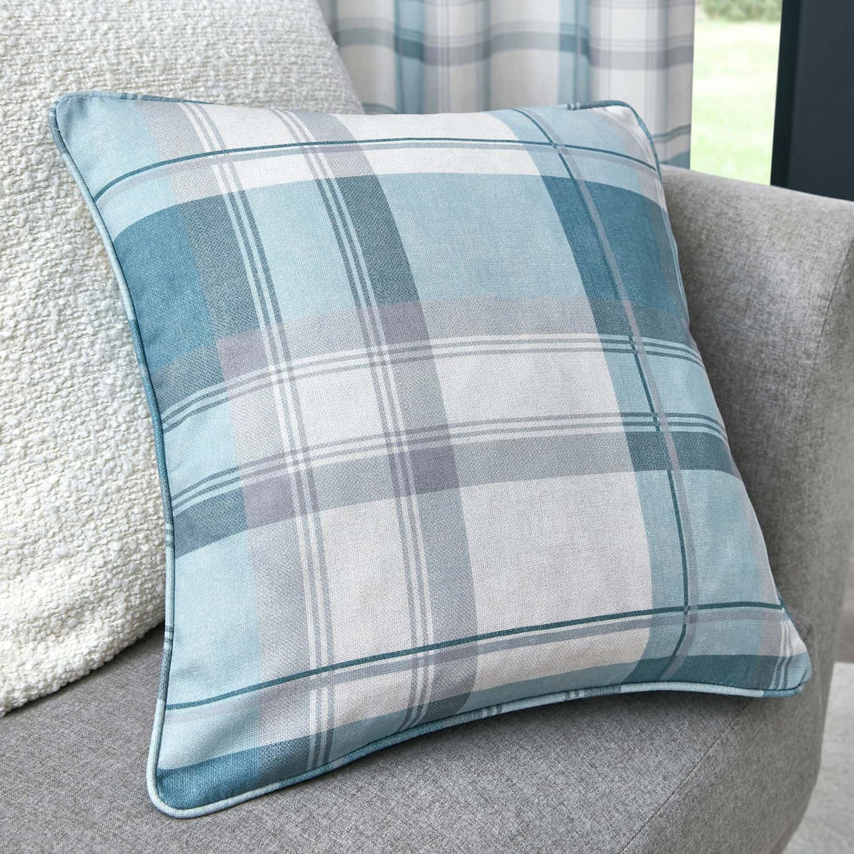 Balmoral Check Cushion Cover Cosy Tartan Pattern 43cm x 43cm - Duck Egg
