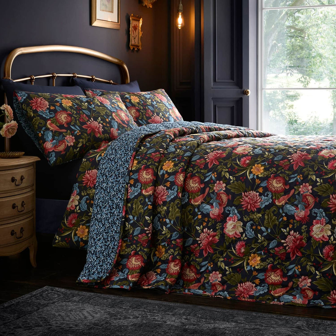 Bejewelled Cotton Bedspread 200cm x 230cm - Navy