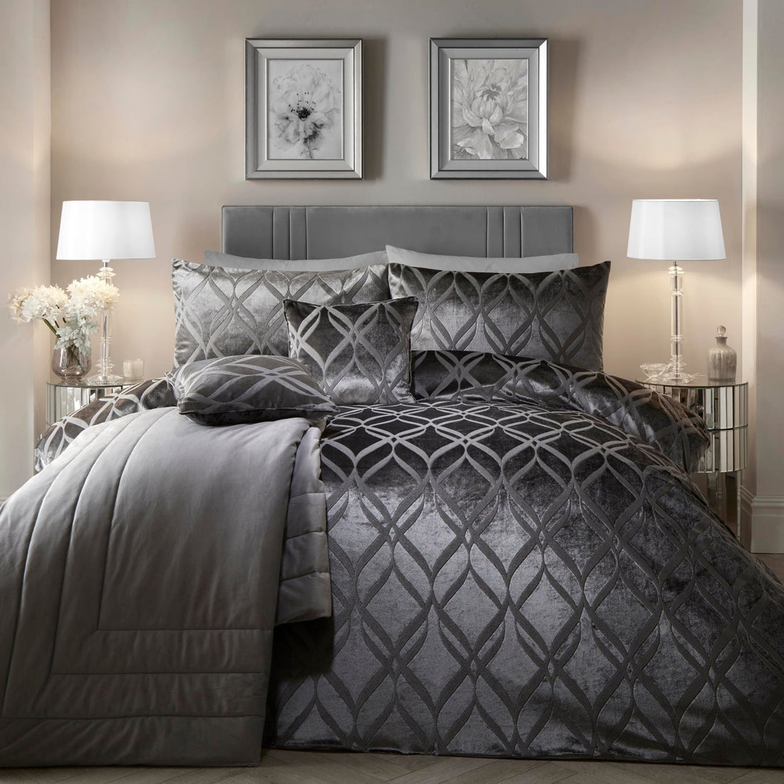 Belfort Slate Velvet Duvet Cover Bedding Set