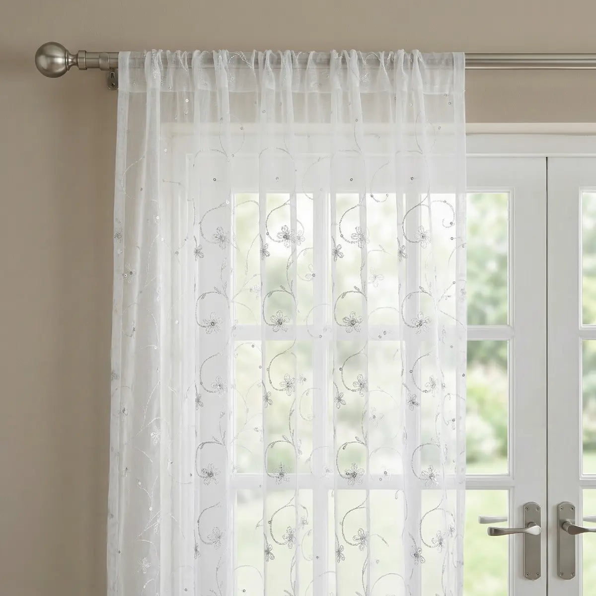 Belle Embroidered Slot Top Voile Curtain Panel 2