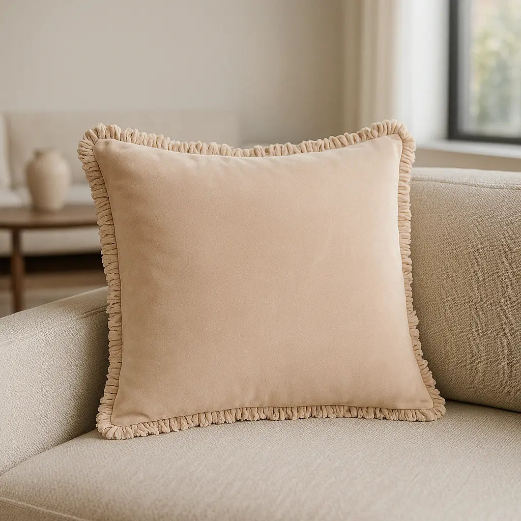 Bertie Washed 100% Cotton Velvet Natural Cushion Cover 45cm x 45cm