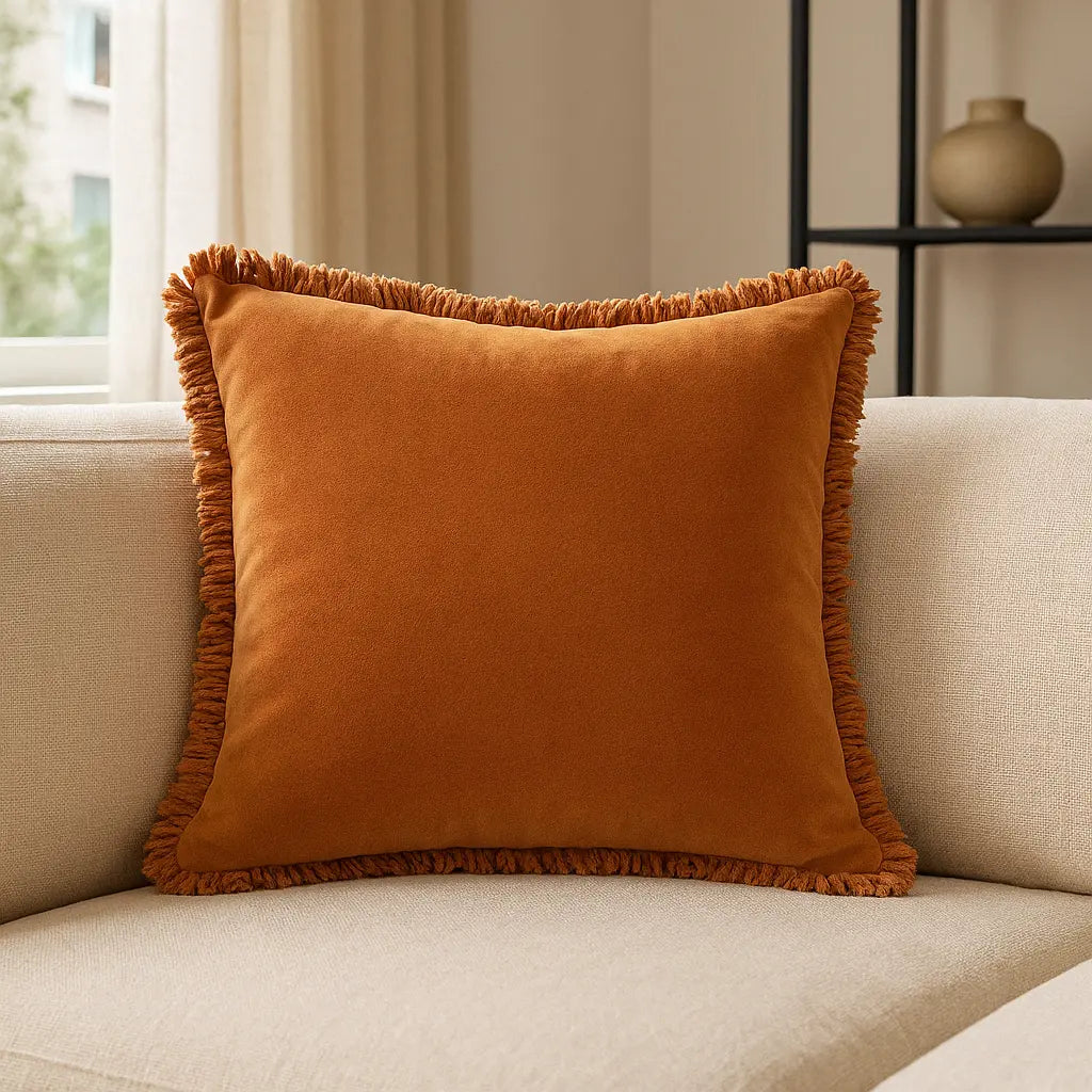 Bertie Washed 100% Cotton Velvet Rust Cushion Cover 45cm x 45cm